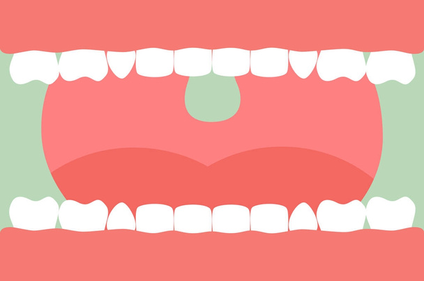 открытый рот со здоровыми зубами и языком, стоматологическая помощь
 - Вектор,изображение
