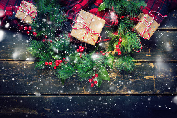 Holiday Christmas Wreath Drawing Snowfall - Foto, Imagem