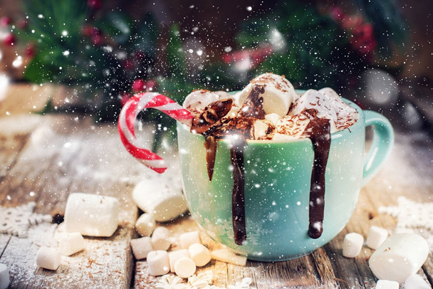 Christmas Food Marshmallow Chocolate Blue Cup - Zdjęcie, obraz