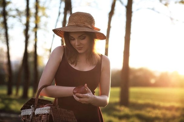 Girl in the countryside in the evening - Photo, Image
