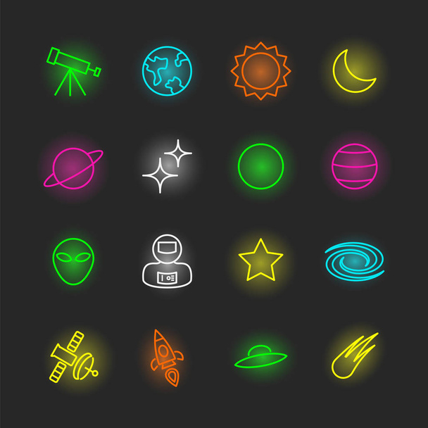 space neon icon set - Vetor, Imagem