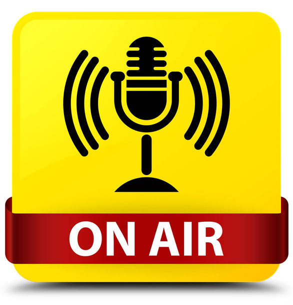 On air (mic icon) yellow square button red ribbon in middle - Photo, Image