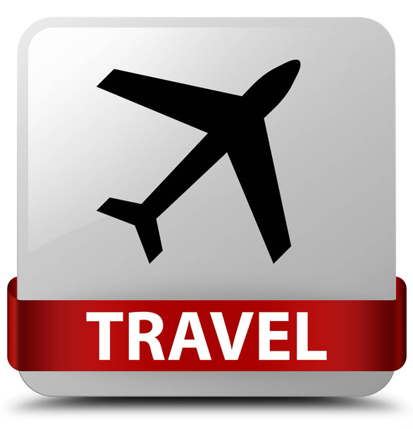 Seyahat (uçak simgesi) beyaz kare düğme kırmızı kurdele orta - Fotoğraf, Görsel