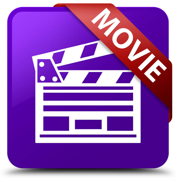 Película (icono del clip de cine) púrpura botón cuadrado cinta roja en maíz
 - Foto, imagen