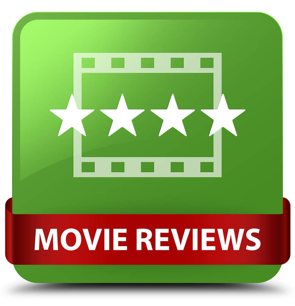 Movie reviews soft green square button red ribbon in middle - Photo, Image
