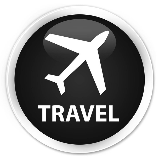 Pulsante rotondo nero premium di viaggio (icona dell'aereo)
 - Foto, immagini