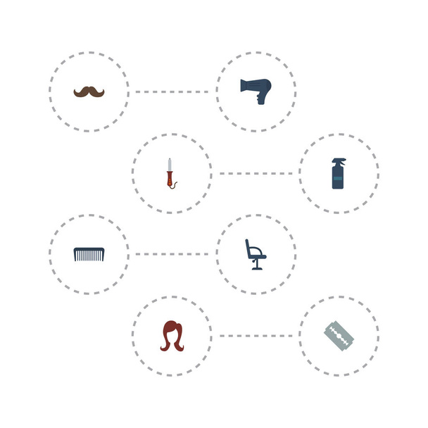 flache Symbole weiblich, Friseur, Ellenbogen-Stuhl und andere Vektorelemente. Set von Shop flachen Symbole Symbole umfasst auch Haarbürste, Flasche, Frisur Objekte. - Vektor, Bild