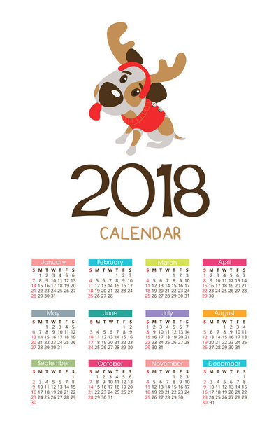 Календарь 2018 года собаки
 - Вектор,изображение