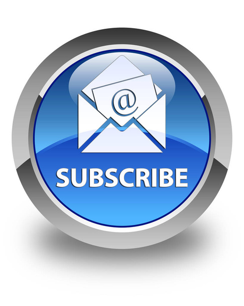 Assine (ícone de e-mail de newsletter) botão redondo azul brilhante
 - Foto, Imagem