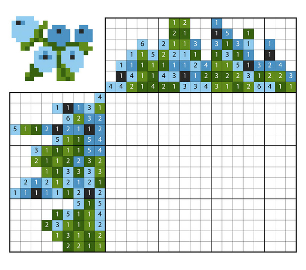 Schilderen door nummer puzzel (Japanse), bosbessen - Vector, afbeelding