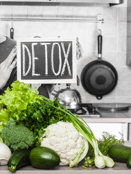 Green diet vegetables and detox sign - Фото, изображение