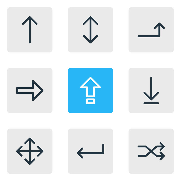 Vector Illustration Of 9 Arrows Icons. Editable Pack Of Randomize, Upwards, Right Elements. - Vektör, Görsel