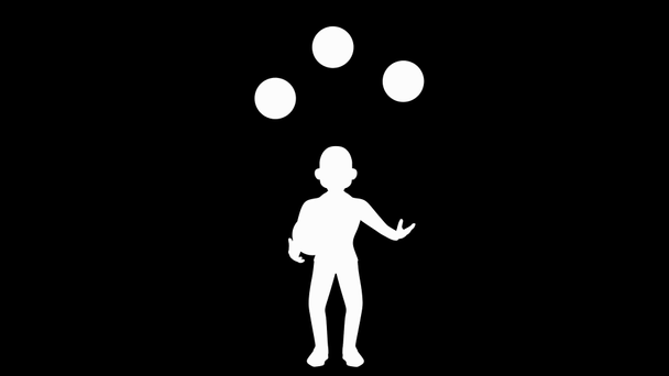 liikemies jongleeraa planeettojen kanssa
  - Materiaali, video