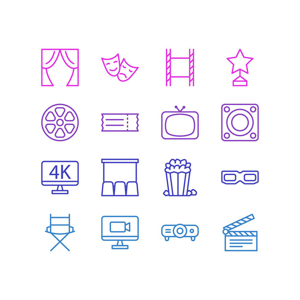 Ilustração vetorial de 16 ícones de filme. Pacote Editável de Clapper, Cupom, Televisão e Outros Elementos
. - Vetor, Imagem