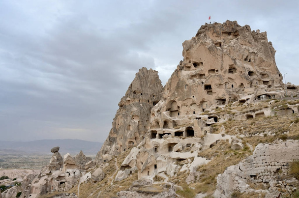 Natural rock citadel of Uchisar cave fortress ,Cappadocia,Turkey,Europe - Fotoğraf, Görsel