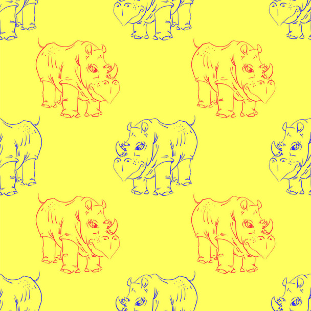 Desenhos animados Rhino padrão sem costura
 - Vetor, Imagem