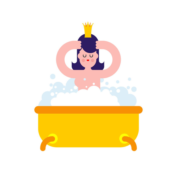 Prinsessa kylvyssä eristetty. Suloinen tyttö kruunun kanssa. pesu. Kylpy
  - Vektori, kuva