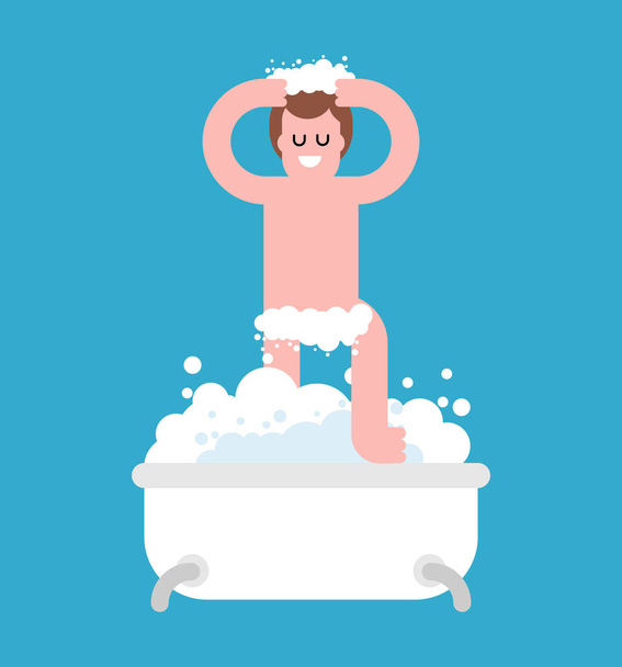 Um tipo no banho isolado. Lavagem masculina. Banho e espuma. Ilustre vetor
 - Vetor, Imagem