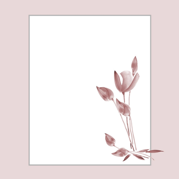 Floral decoration. Birthday card. Watercolor blossoming spring beige tulips on a pink background -1 - Photo, Image
