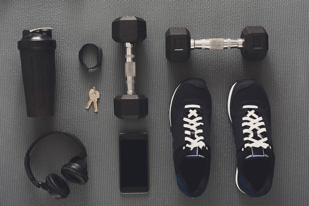 Fitness background, sport equipment, copy space - Fotografie, Obrázek