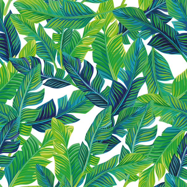 Tropical palm leaves seamless background - Вектор,изображение