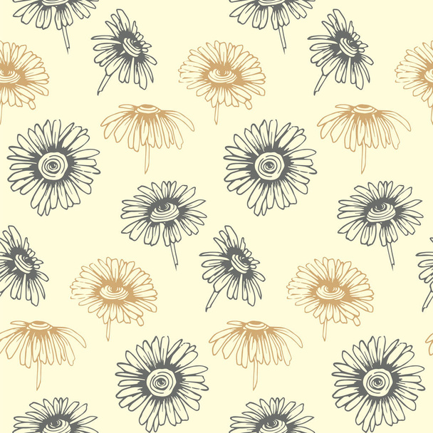 Seamless vector pattern with hand drawn daisy flowers. Design for covers, textile, packaging - Vecteur, image