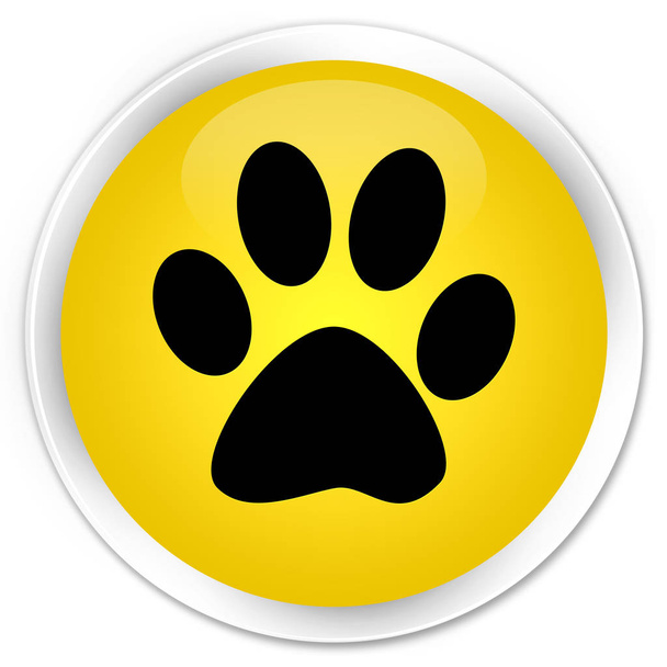 動物のフット プリントのアイコン プレミアム イエロー ラウンド ボタン - 写真・画像