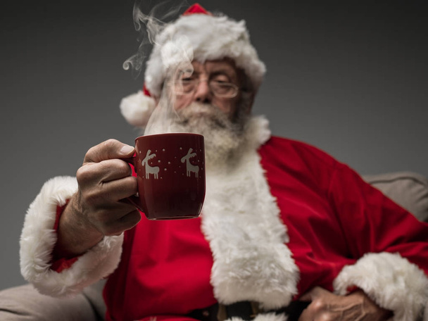 Santa Claus with hot drink - Fotoğraf, Görsel