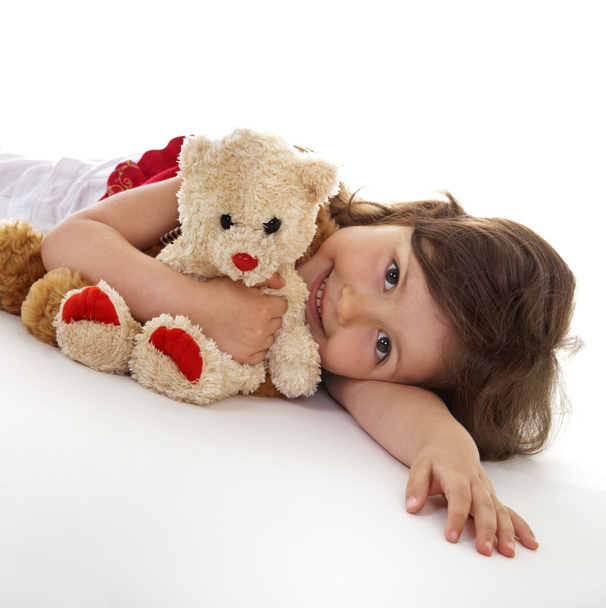 Favorite teddy bear of little girl - Фото, изображение