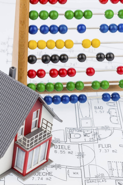 residential house, abacus, blueprint - Photo, Image
