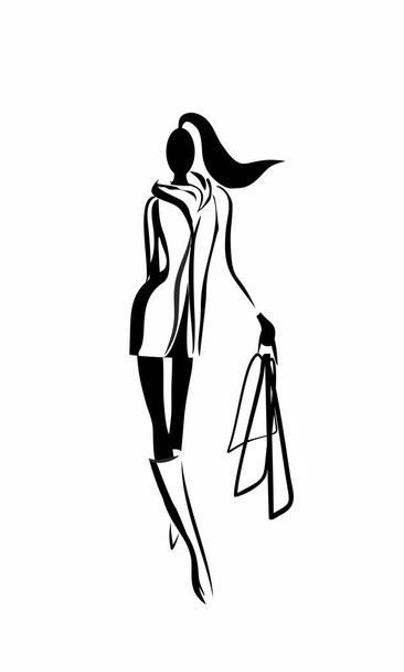 silhouette of stylish woman with bags - Foto, Imagen
