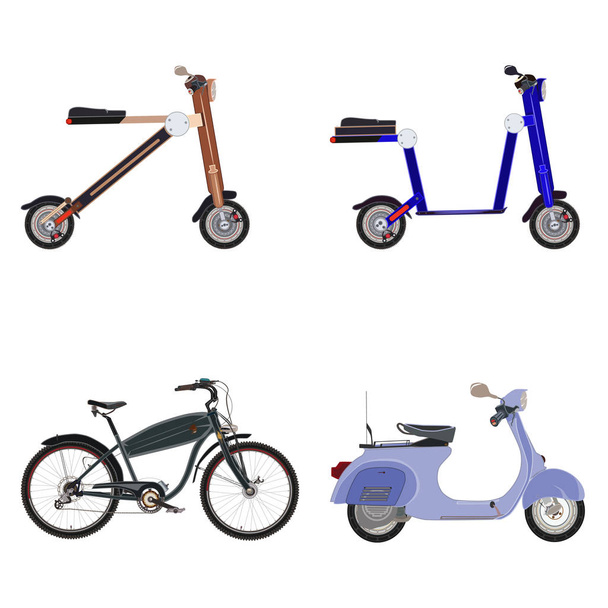 Electric scooter e-bike flat icon set - Vecteur, image
