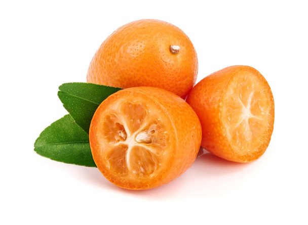 Cumquat ou kumquat com folha isolada no fundo branco fechar
 - Foto, Imagem