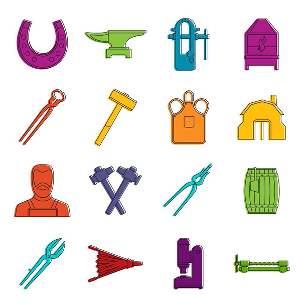 Blacksmith icons doodle set - Vector, Image