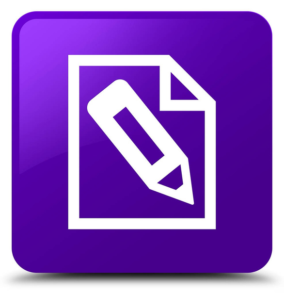 Pencil in page icon purple square button - Foto, Imagen