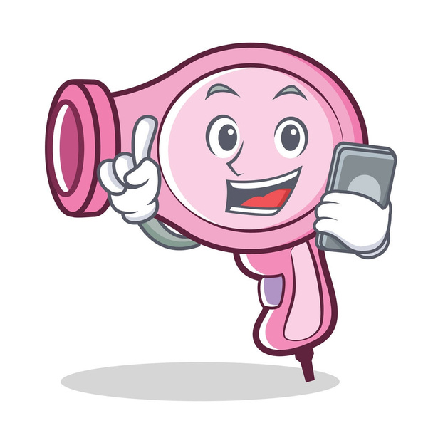 With phone hair dryer character vector - Vettoriali, immagini