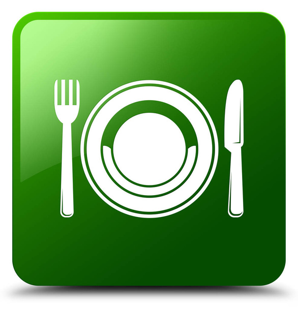 Food plate icon green square button - Photo, Image