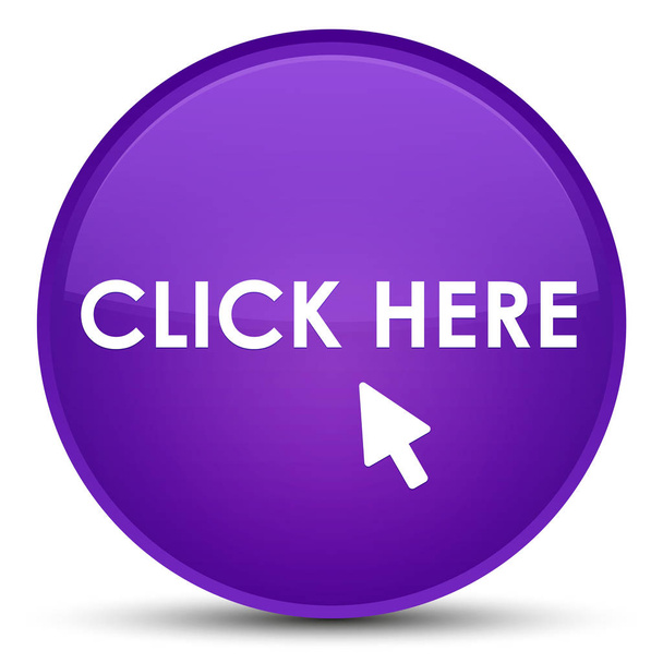 Kliknij tutaj specjalny okrągły przycisk fioletowy - Zdjęcie, obraz