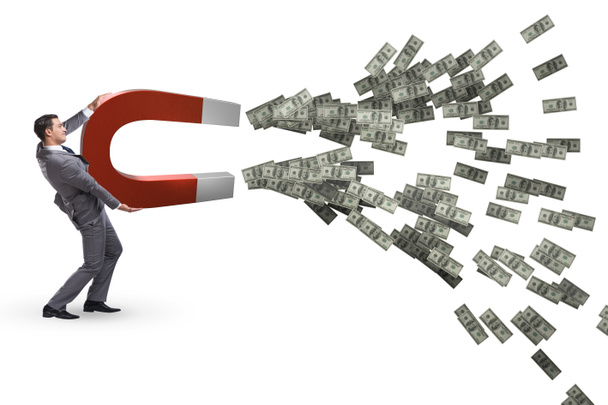 Бизнесмен ловит доллары на подковообразном магните - Фото, изображение
