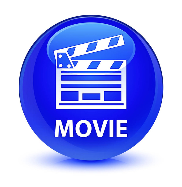 Γυάλινο μπλε ταινία (σινεμά εικονίδιο συνδετήρα) στρογγυλό κουμπί - Φωτογραφία, εικόνα