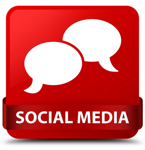 Μέσα κοινωνικής δικτύωσης (chat εικονίδιο φυσαλίδας) κόκκινο τετράγωνο κουμπί κόκκινη κορδέλα στο  - Φωτογραφία, εικόνα