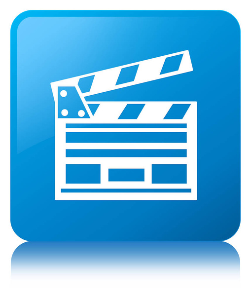 シネマ クリップ アイコン シアン青色の正方形ボタン - 写真・画像