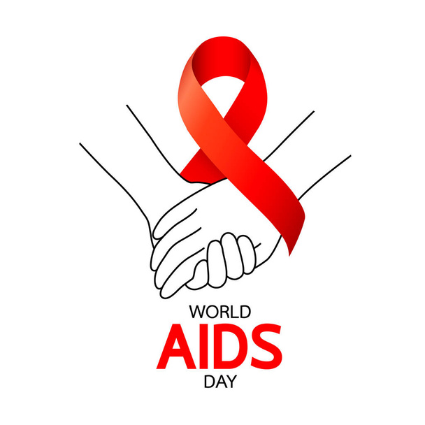 Día Mundial del SIDA. De la mano con cinta roja.   - Vector, imagen