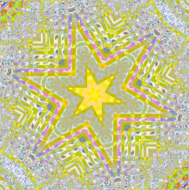 regelmäßige Sternverzierung gelb grün grau lila mittig - Foto, Bild