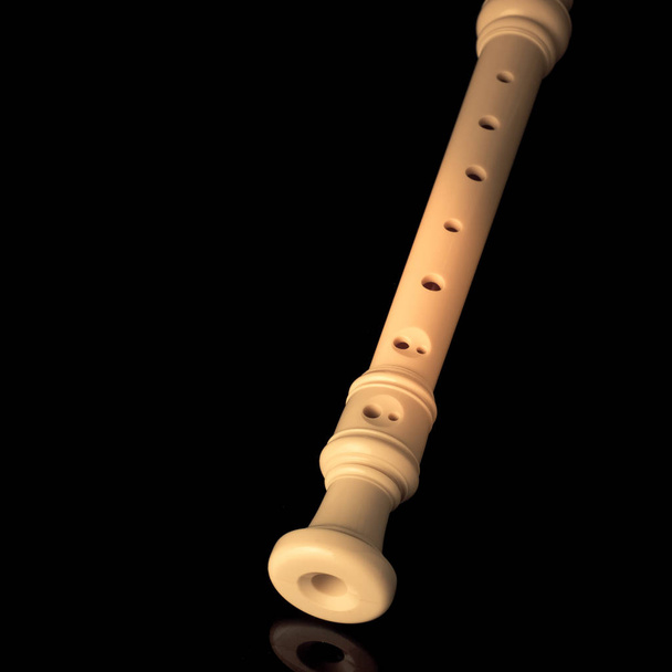 klasické hudební nástroj je bloku flétnu na černém pozadí - Fotografie, Obrázek