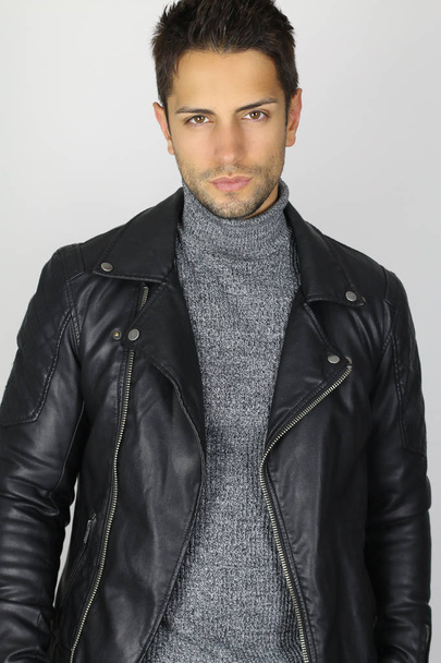 Handsome man in leather jacket  - Valokuva, kuva