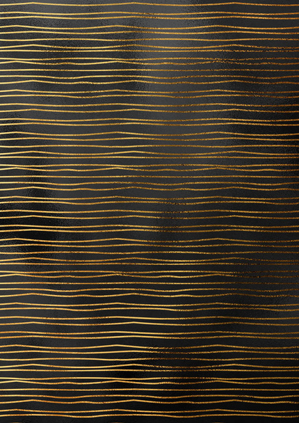 Crumped zwarte achtergrond papier met gouden lijnpatroon - Foto, afbeelding