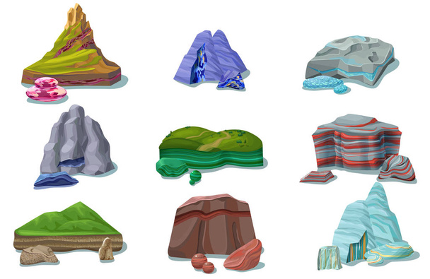 Cartoon Colorful Beautiful Rocks Set - Vetor, Imagem