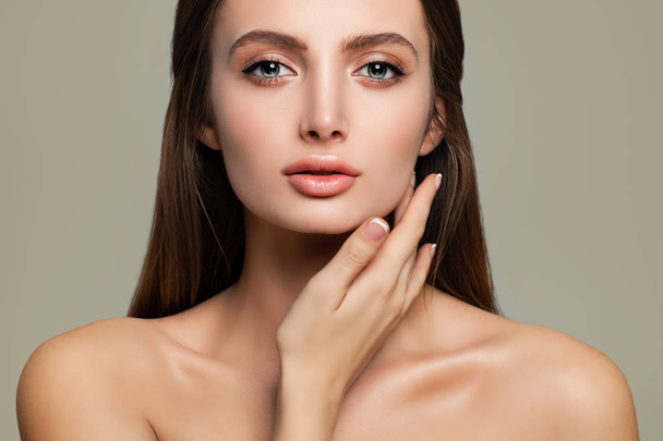 Beautiful Female Face Closeup. Spa Woman with Healthy Skin  - Photo, Image