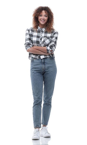 confident young woman in plaid shirt - Foto, Imagen